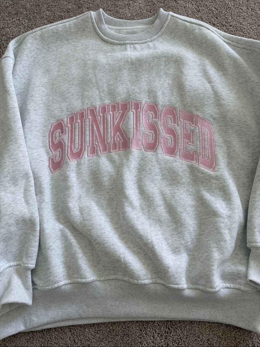 Sunkissed Crewneck Sweatshirt - Light Gray with Pink Lettering size medium